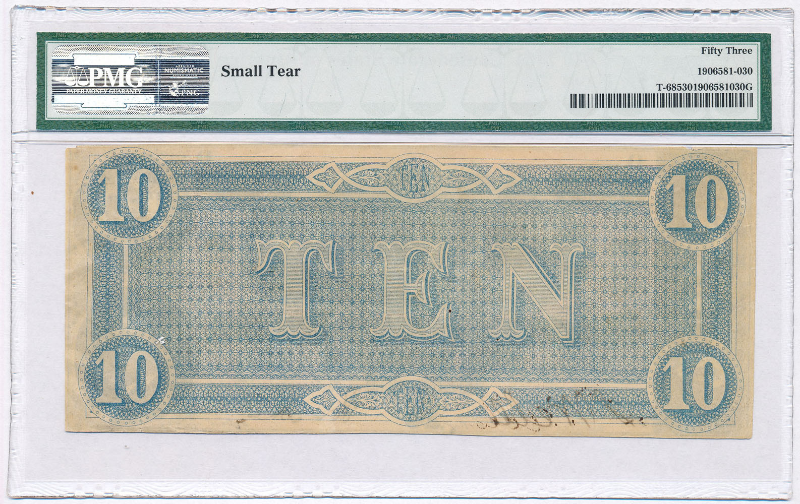 USA, Confederate States of America. 10 dolarów 1864 Richmond PMG 53